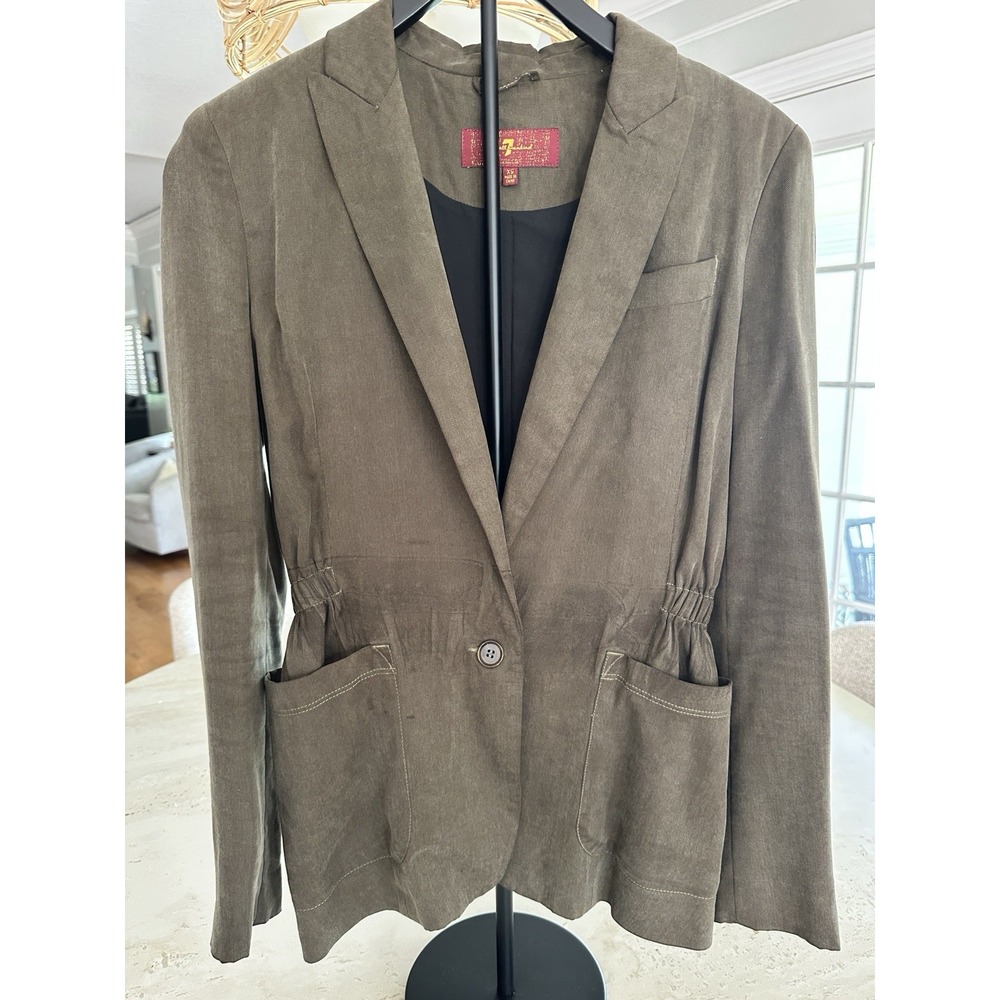 7 FOR ALL MANKIND Mid Length Olive Green Cinched Waist Button Blazer Jacket XS